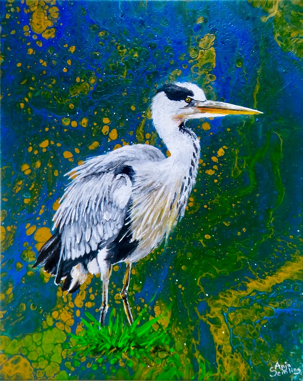 Vogelgemälde Graureiher von Anja Semling